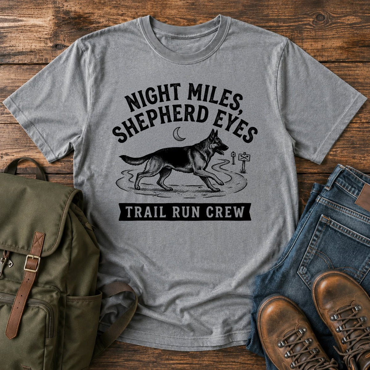 German Shepherd night miles trail running dog on a t-shirt design