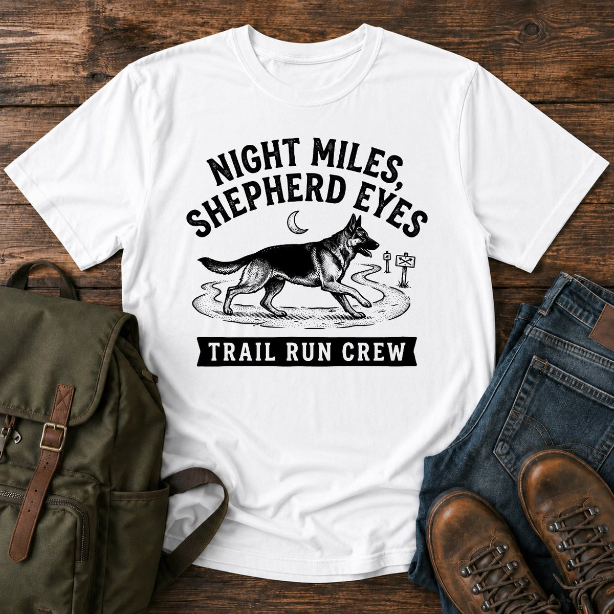German Shepherd night miles trail running dog on a t-shirt design
