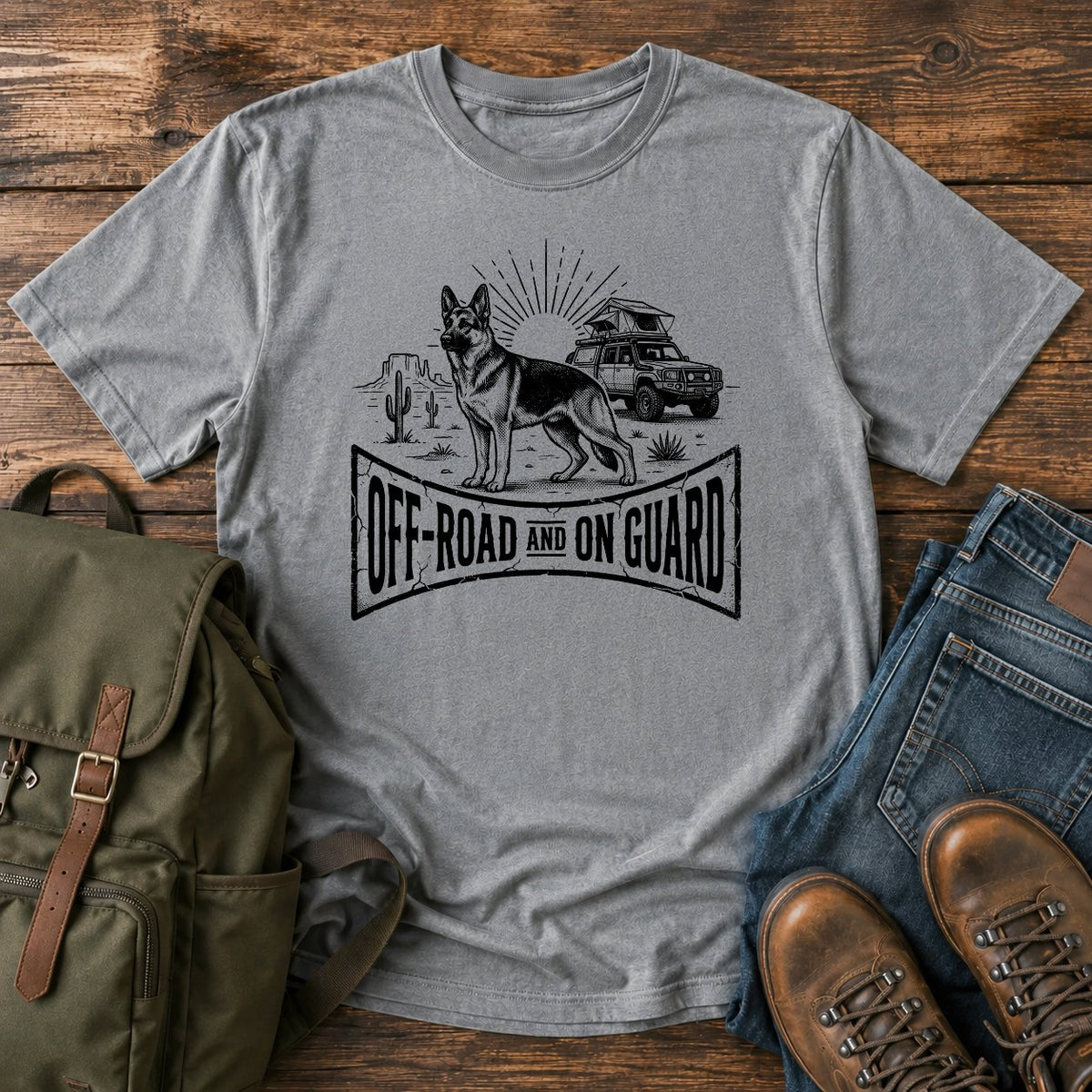 German Shepherd on guard slogan t-shirt design
