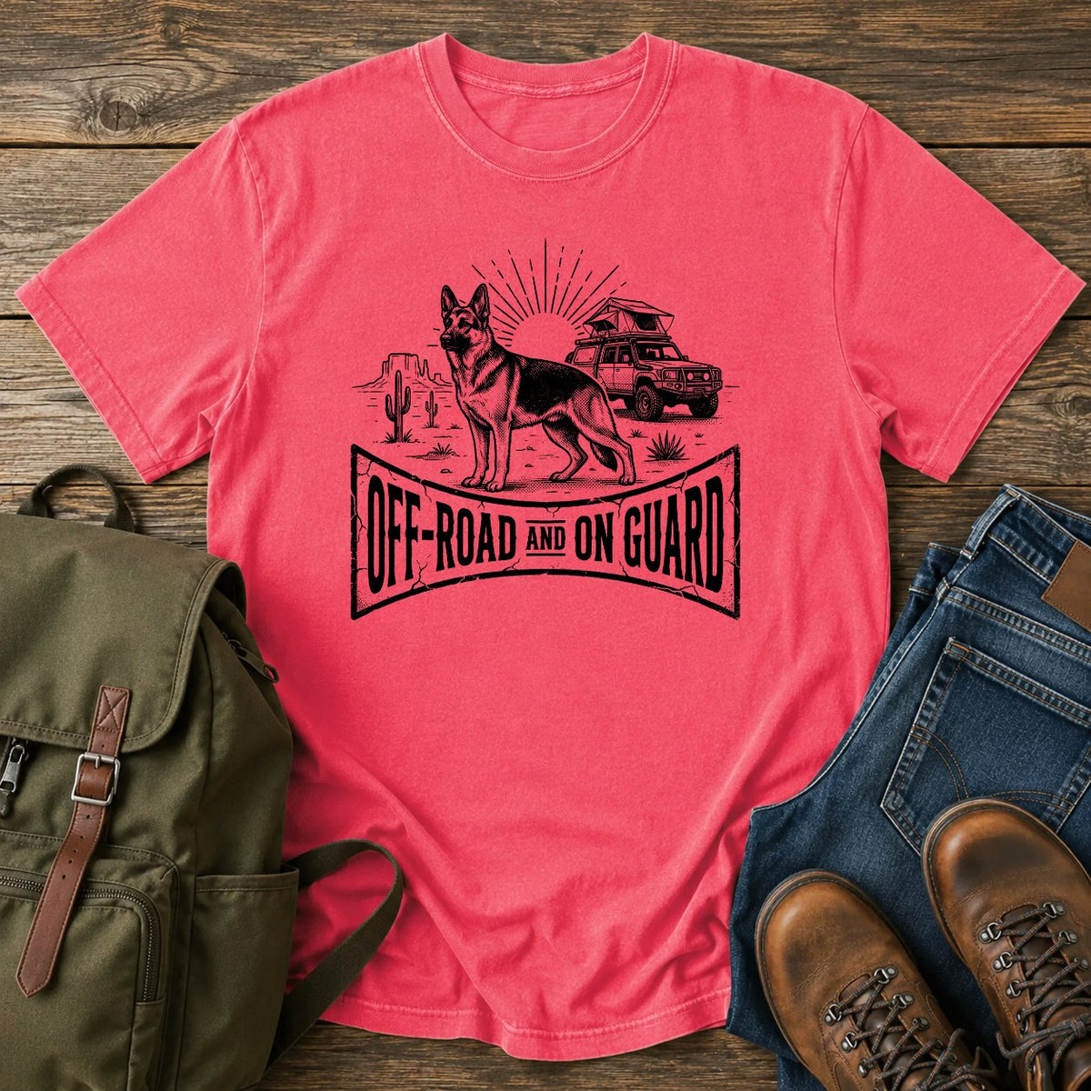 German Shepherd on guard slogan t-shirt design