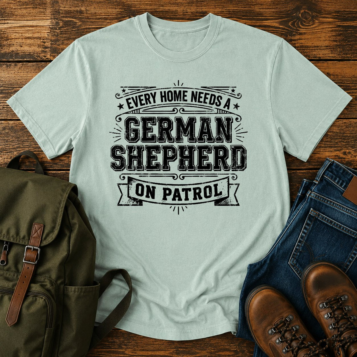 German Shepherd on patrol home guardian dog on a t-shirt design