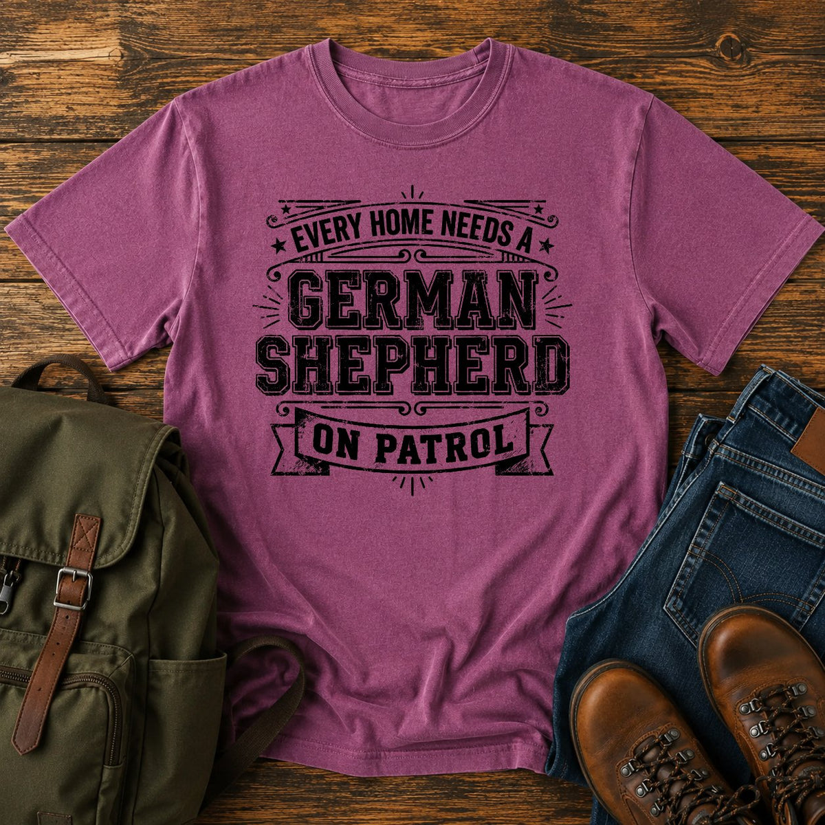 German Shepherd on patrol home guardian dog on a t-shirt design