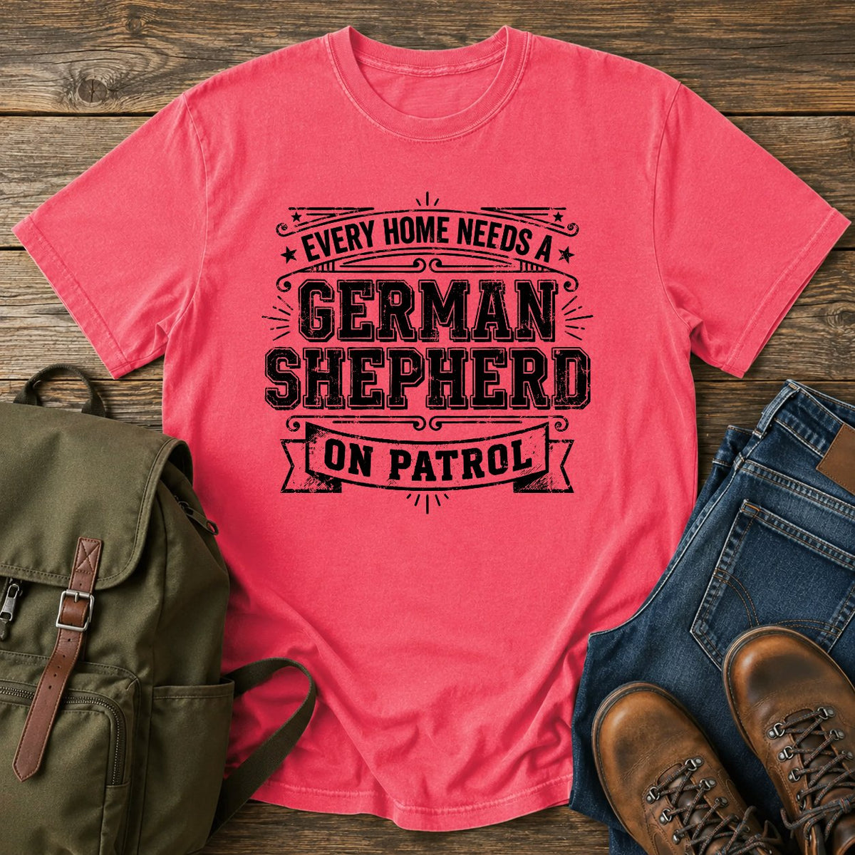 German Shepherd on patrol home guardian dog on a t-shirt design