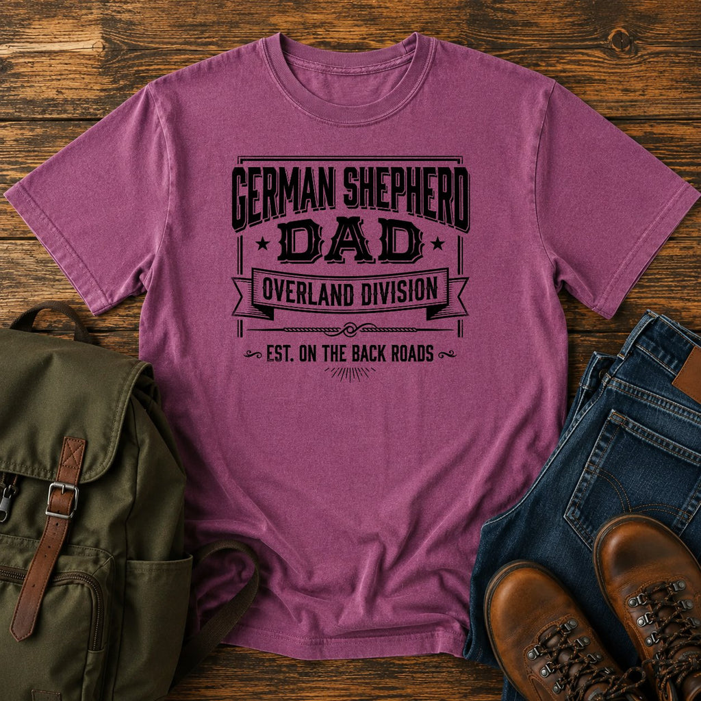German Shepherd overland dad slogan t-shirt design