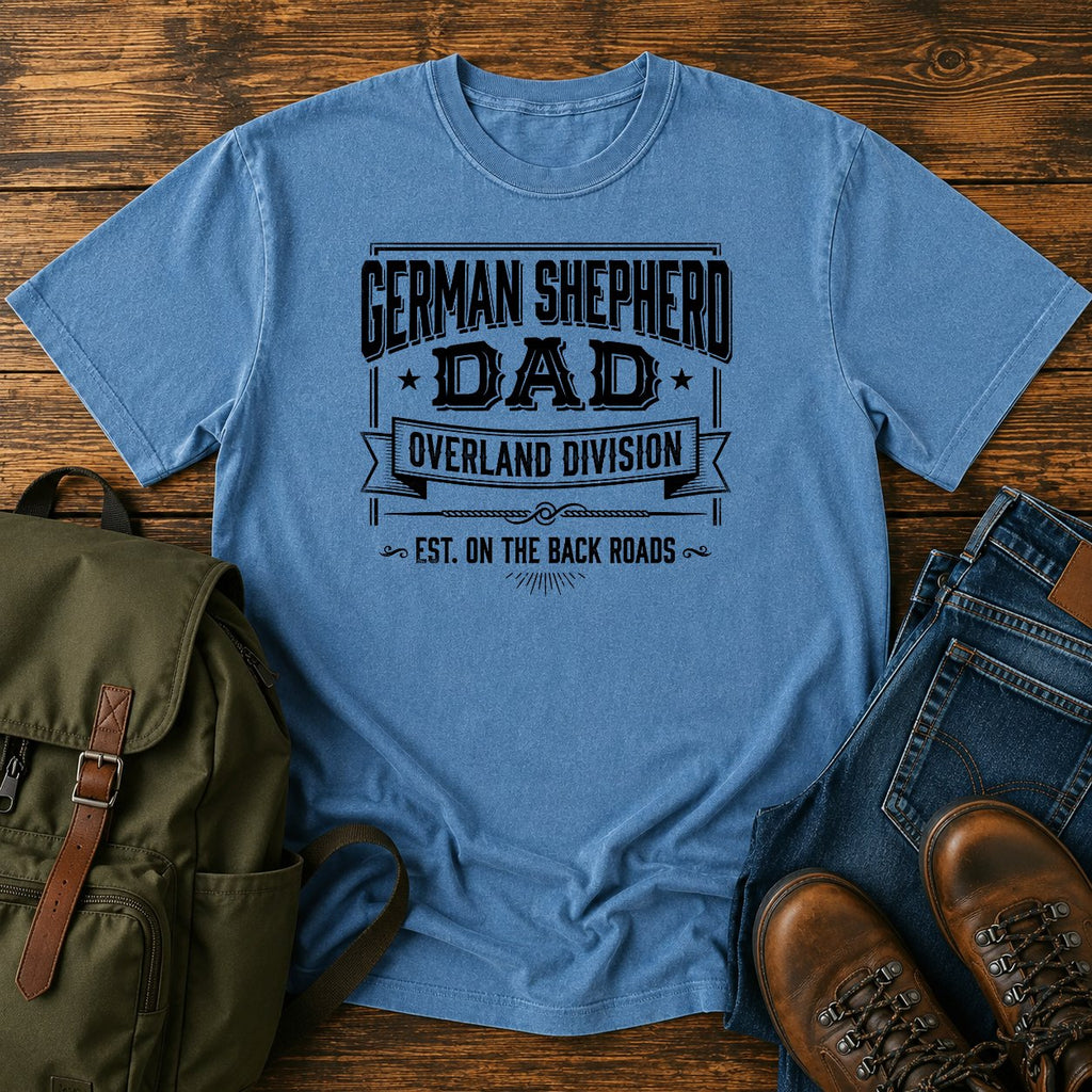 German Shepherd overland dad slogan t-shirt design