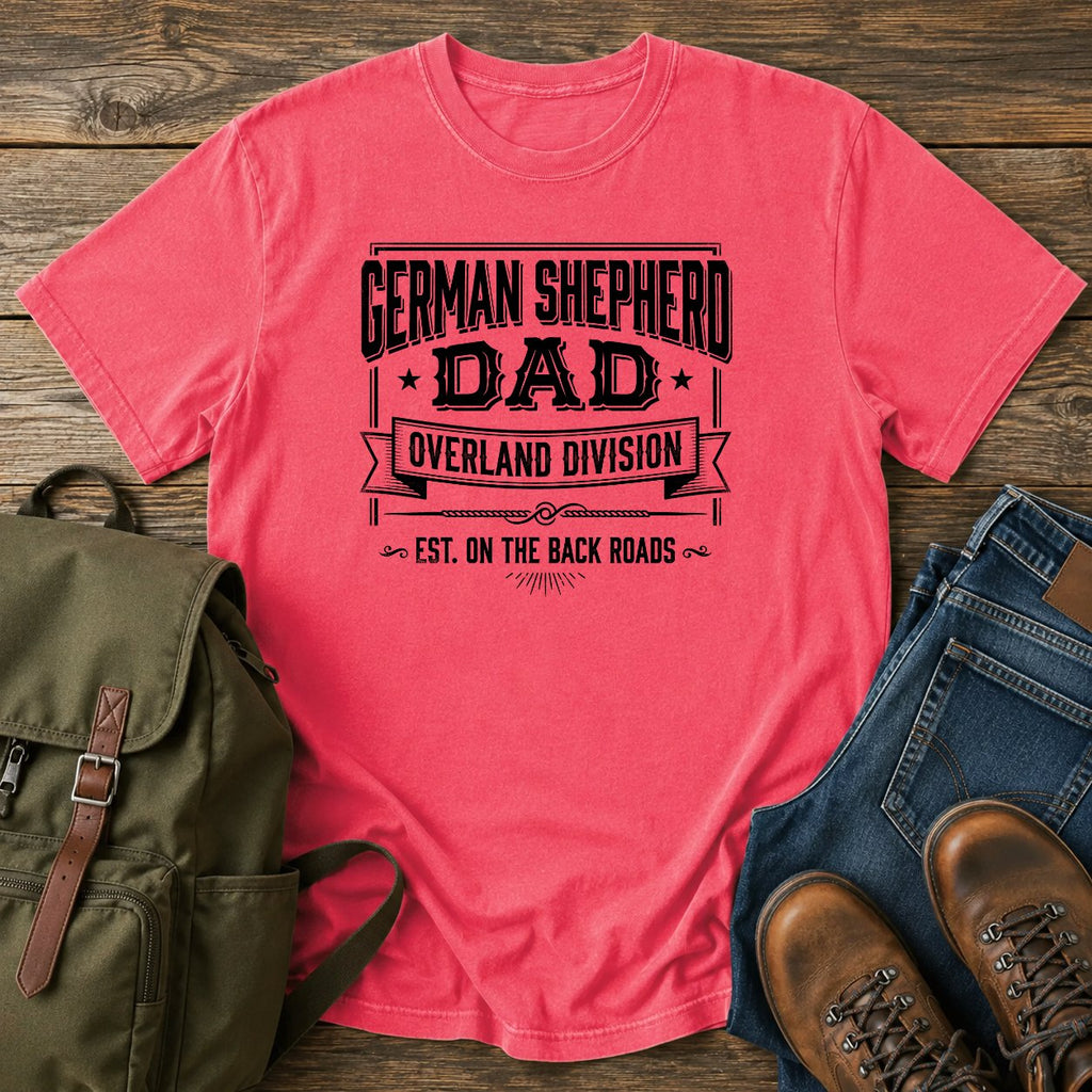 German Shepherd overland dad slogan t-shirt design