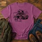 German Shepherd rig camp overlanding scene t-shirt design