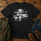 German Shepherd rig camp overlanding scene t-shirt design