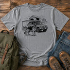 German Shepherd rig camp overlanding scene t-shirt design