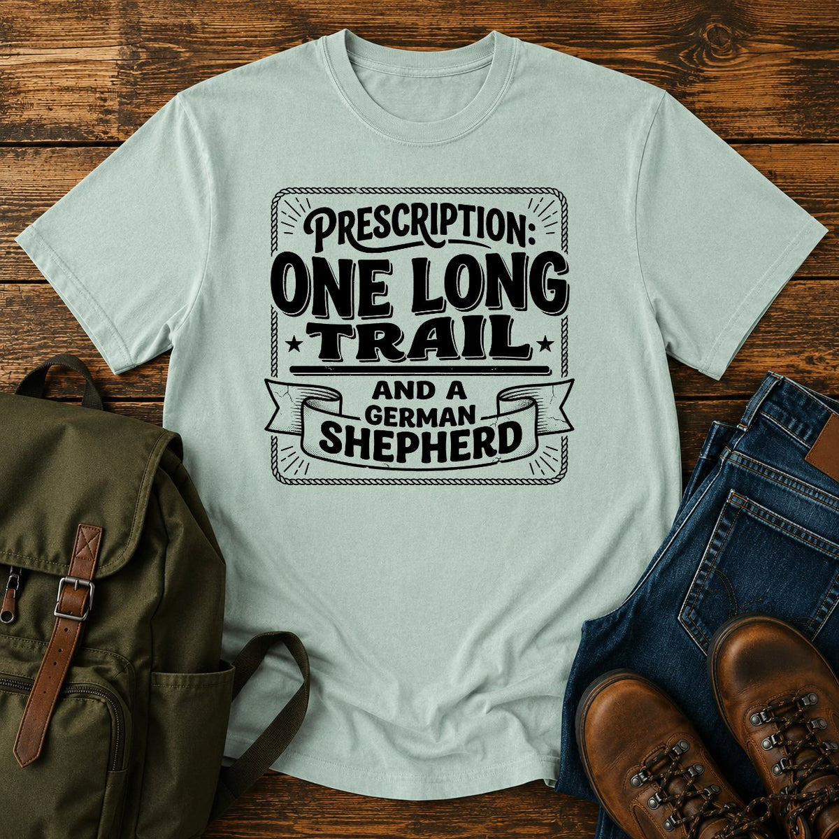 German Shepherd prescription trail t-shirt design with vintage medical typography