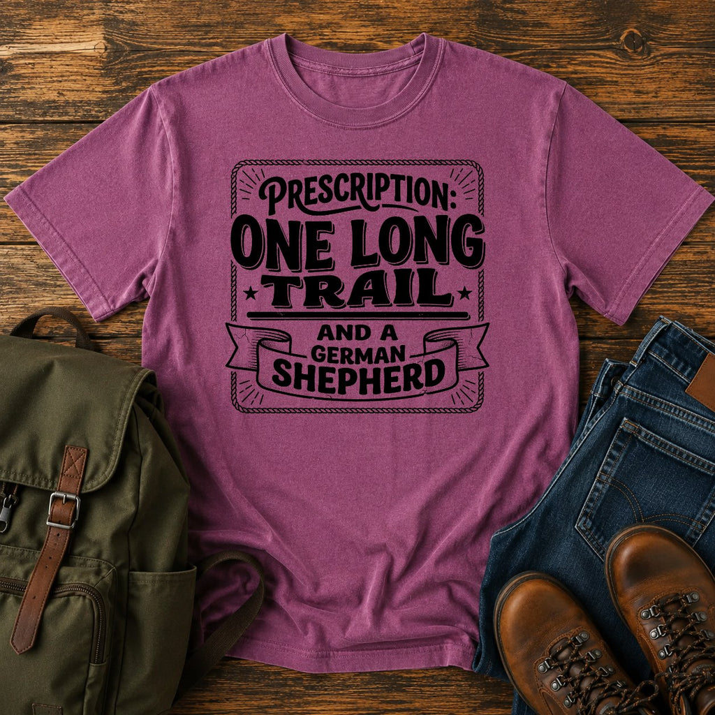 German Shepherd prescription trail t-shirt design with vintage medical typography