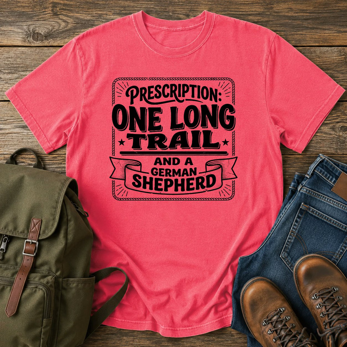 German Shepherd prescription trail t-shirt design with vintage medical typography