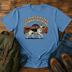 German Shepherd ranch dog t-shirt design with cattle fence and western sunset