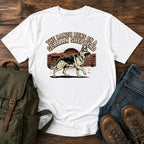 German Shepherd ranch dog t-shirt design with cattle fence and western sunset