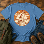 German Shepherd ranch sunset t-shirt design with a working dog fence-line scene