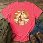 German Shepherd ranch sunset t-shirt design with a working dog fence-line scene