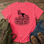 German Shepherd reluctant swimmer paddling t-shirt design with Water Dog text.