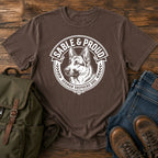 Sable German Shepherd pride t-shirt design with shepherd head badge artwork