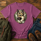 German Shepherd side eye t-shirt design with a judging dog portrait