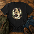 German Shepherd side eye t-shirt design with a judging dog portrait