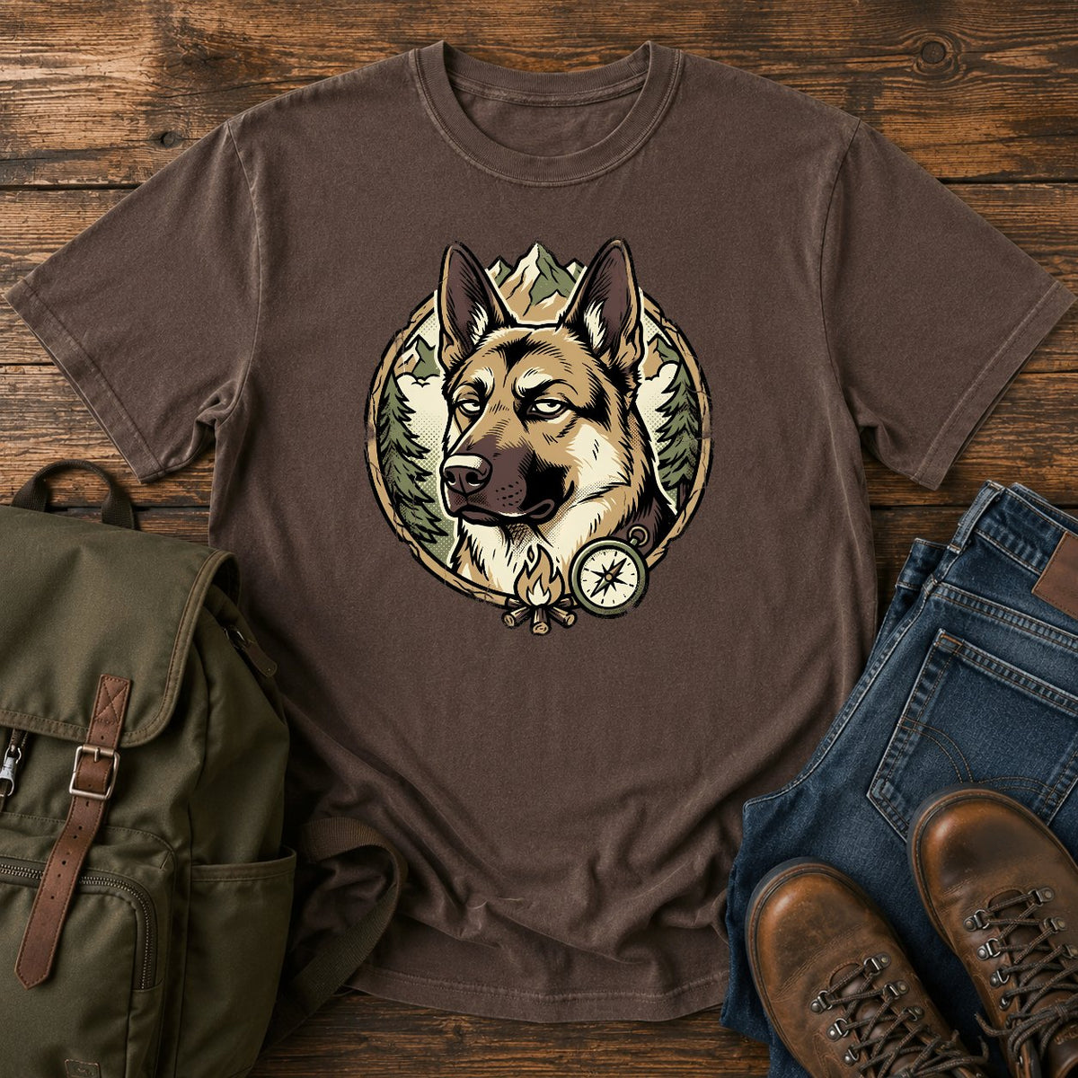 German Shepherd side eye t-shirt design with a judging dog portrait