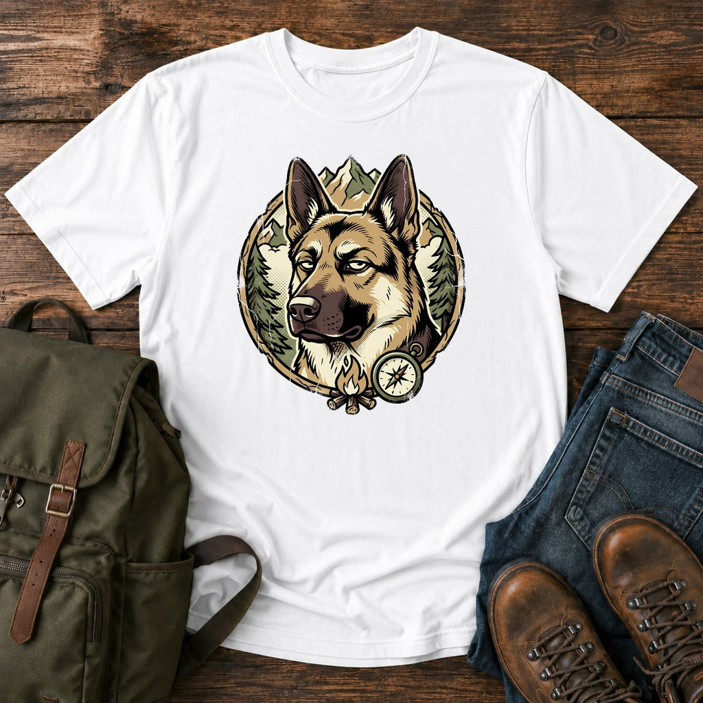 German Shepherd side eye t-shirt design with a judging dog portrait