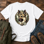 German Shepherd side eye t-shirt design with a judging dog portrait