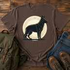 Black German Shepherd t-shirt design with solid black dog in athletic badge