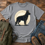 Black German Shepherd t-shirt design with solid black dog in athletic badge