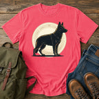 Black German Shepherd t-shirt design with solid black dog in athletic badge