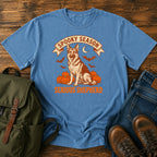 German Shepherd spooky season t-shirt design with pumpkins bats and moon