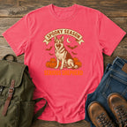 German Shepherd spooky season t-shirt design with pumpkins bats and moon
