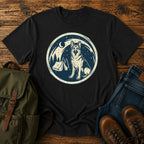 German Shepherd starry camping scene t-shirt design