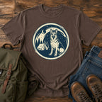 German Shepherd starry camping scene t-shirt design