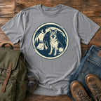 German Shepherd starry camping scene t-shirt design