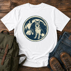 German Shepherd starry camping scene t-shirt design