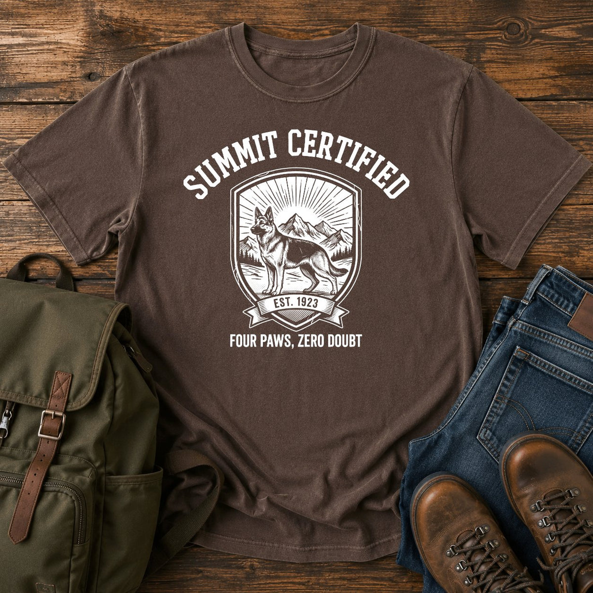 German Shepherd summit certified badge t-shirt design — "Summit Certified"
