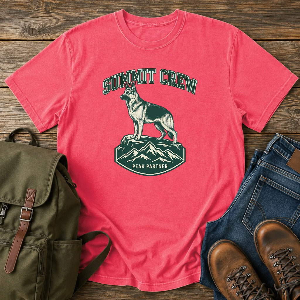 German Shepherd summit crew climbing dog on a t-shirt design