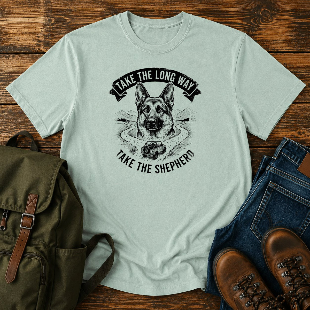 German Shepherd long way slogan t-shirt design