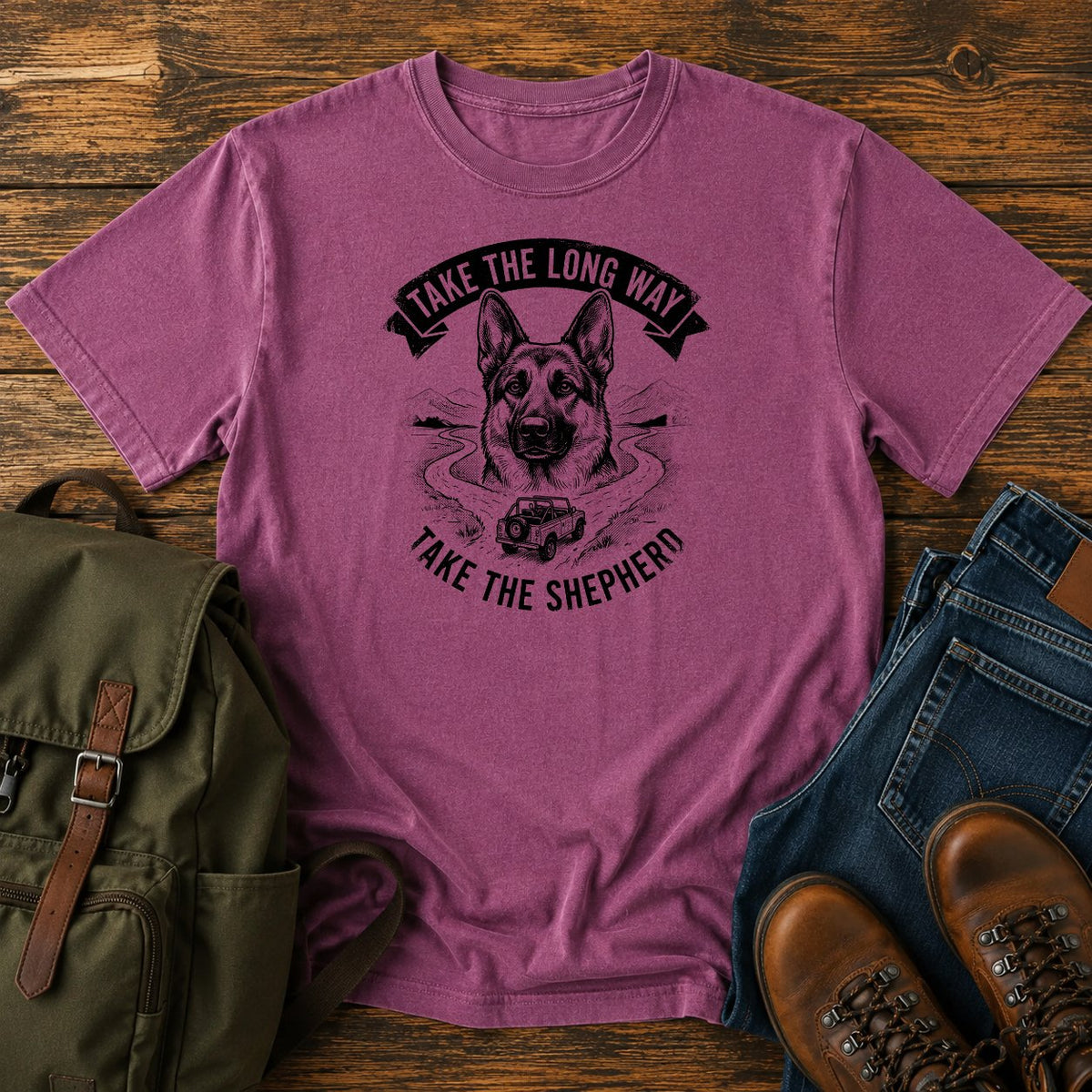 German Shepherd long way slogan t-shirt design