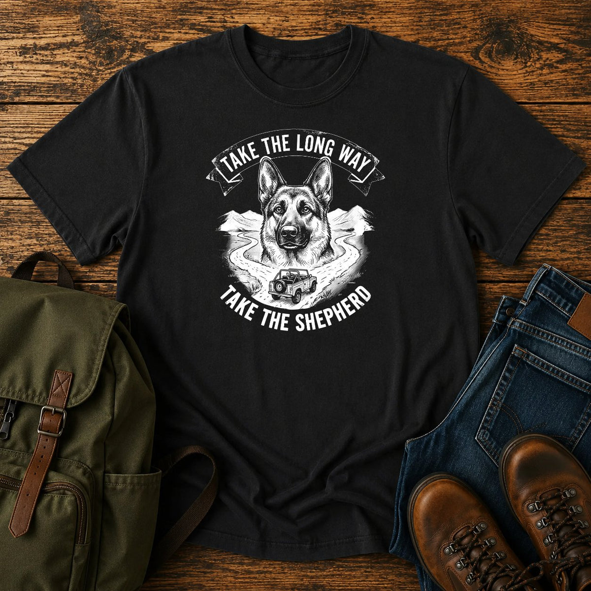 German Shepherd long way slogan t-shirt design