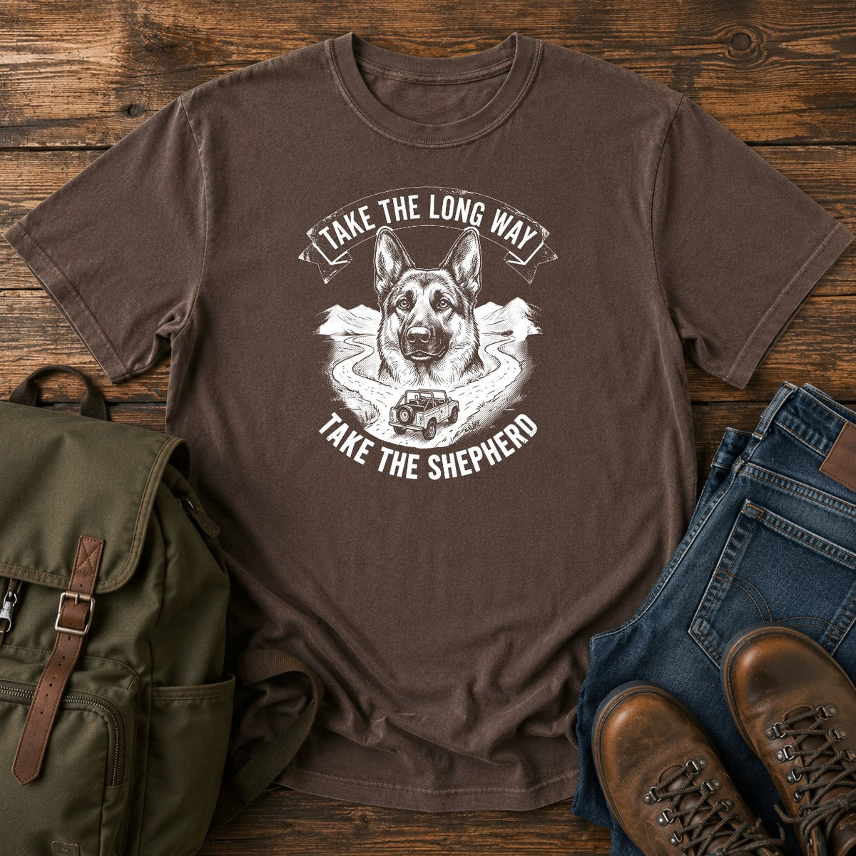 German Shepherd long way slogan t-shirt design