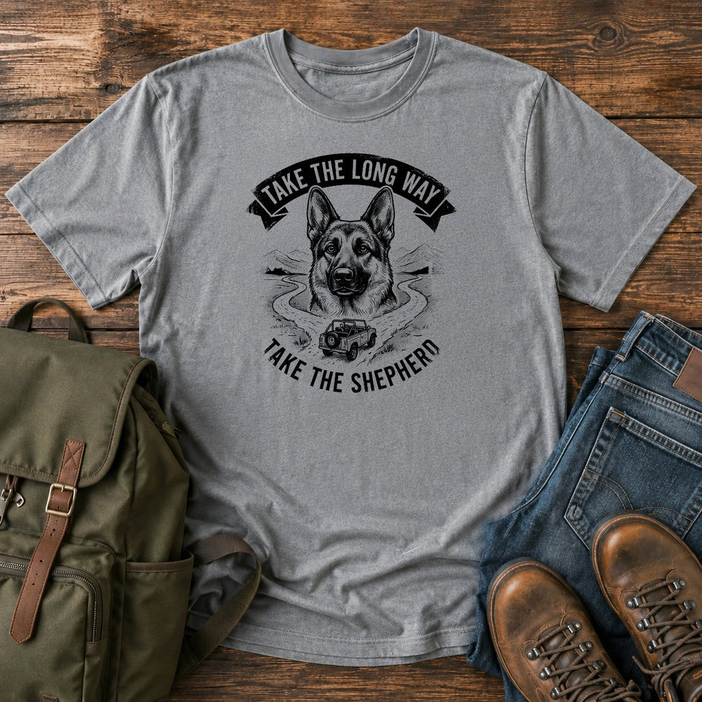 German Shepherd long way slogan t-shirt design