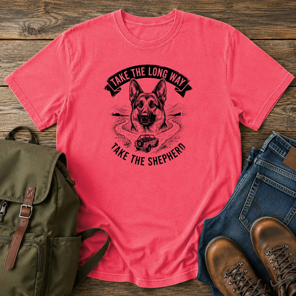 German Shepherd long way slogan t-shirt design