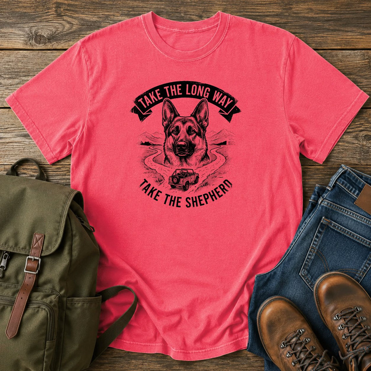 German Shepherd long way slogan t-shirt design