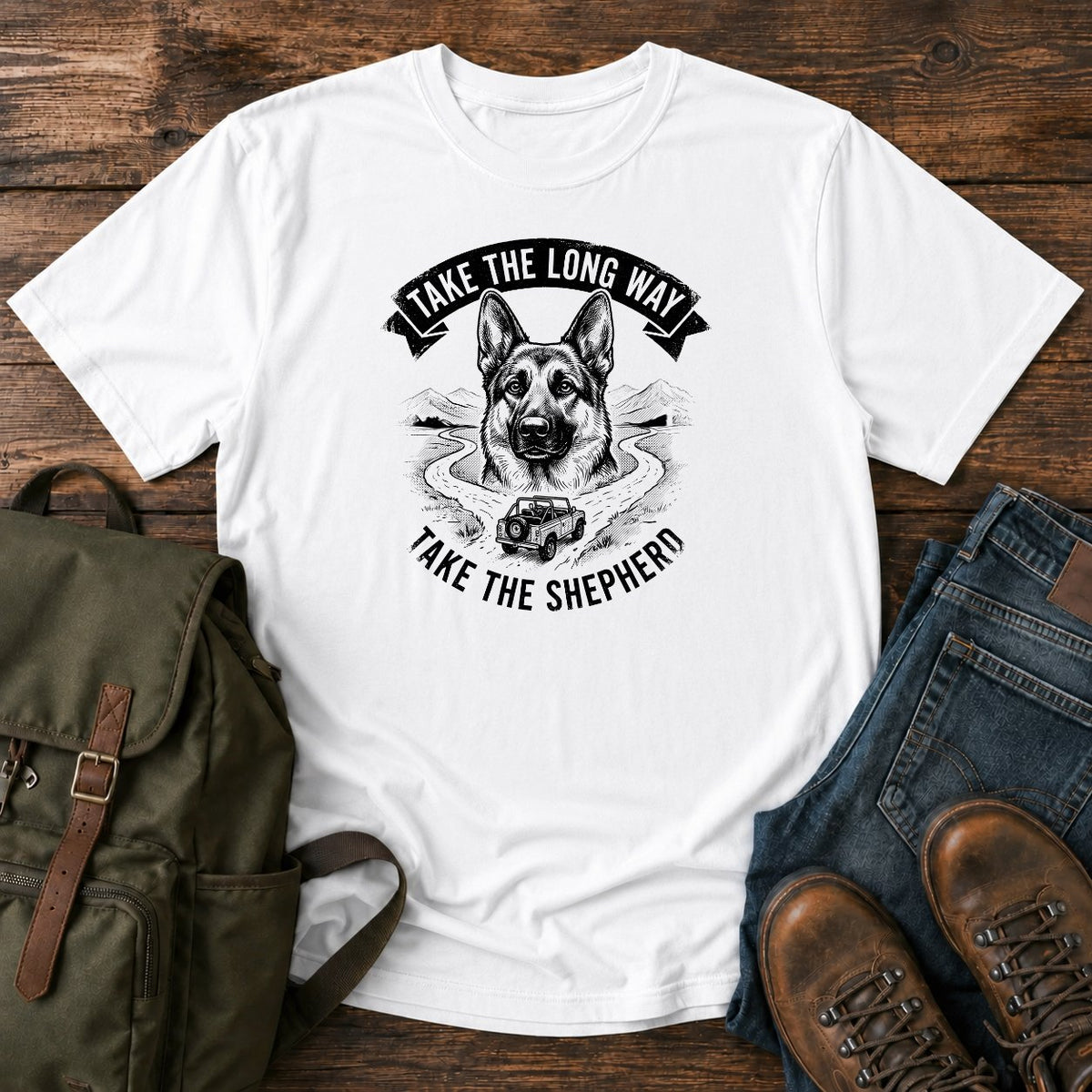 German Shepherd long way slogan t-shirt design