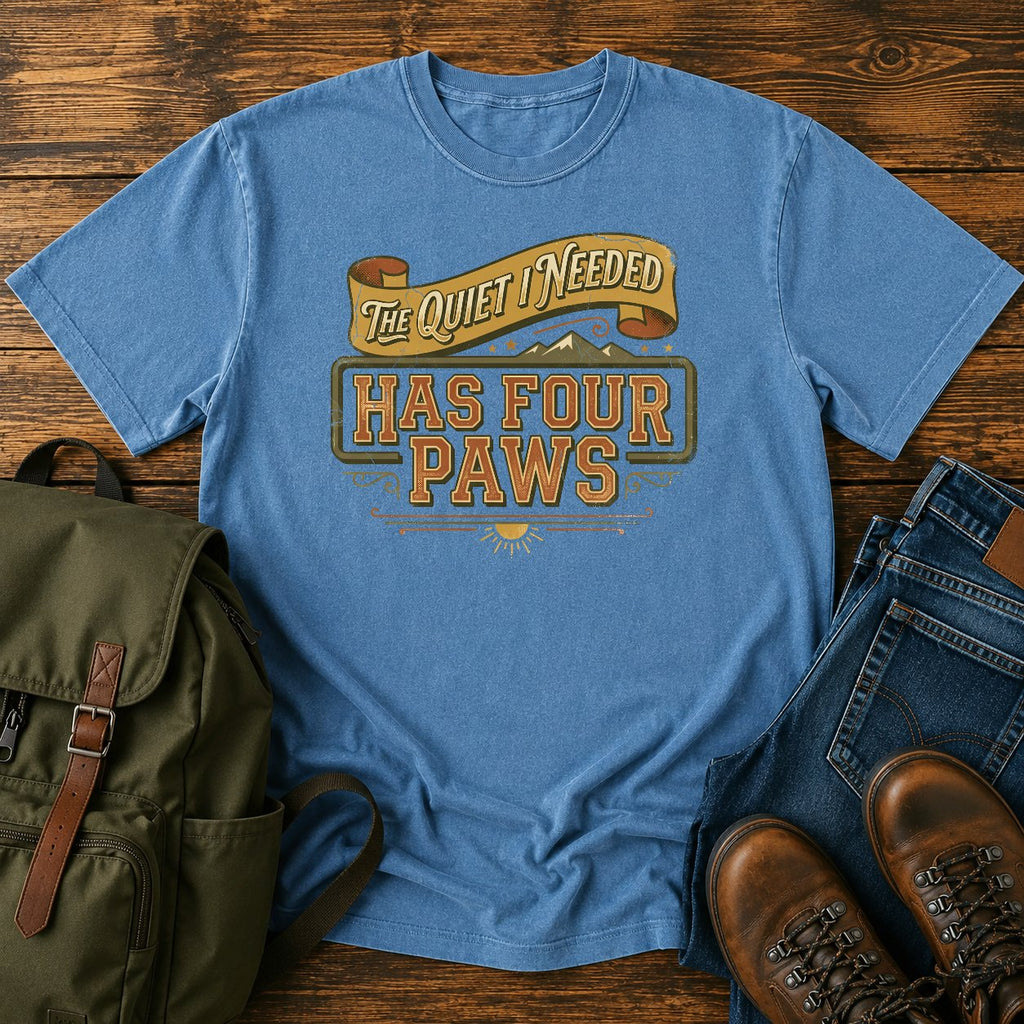 German Shepherd quiet typography t-shirt design — "The Quiet I Needed Has Four Paws"