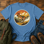 German Shepherd trail running t-shirt design with dog sprinting through mountains