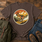 German Shepherd trail running t-shirt design with dog sprinting through mountains
