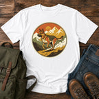 German Shepherd trail running t-shirt design with dog sprinting through mountains